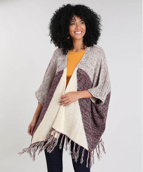 Kimono-Feminino-Estampado-Geometrico-em-Trico-com-Franjas-Manga-3-4-Bege-Claro-9377914-Bege_Claro_1