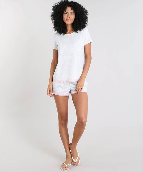 Pijama-Feminino-com-Renda-Manga-Curta-Cinza-Mescla-Claro-9514762-Cinza_Mescla_Claro_1