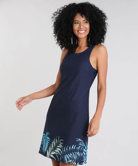 Vestido-Feminino-Curto-com-Estampa-de-Folhagem-Sem-Manga-Azul-Marinho-9504679-Azul_Marinho_1