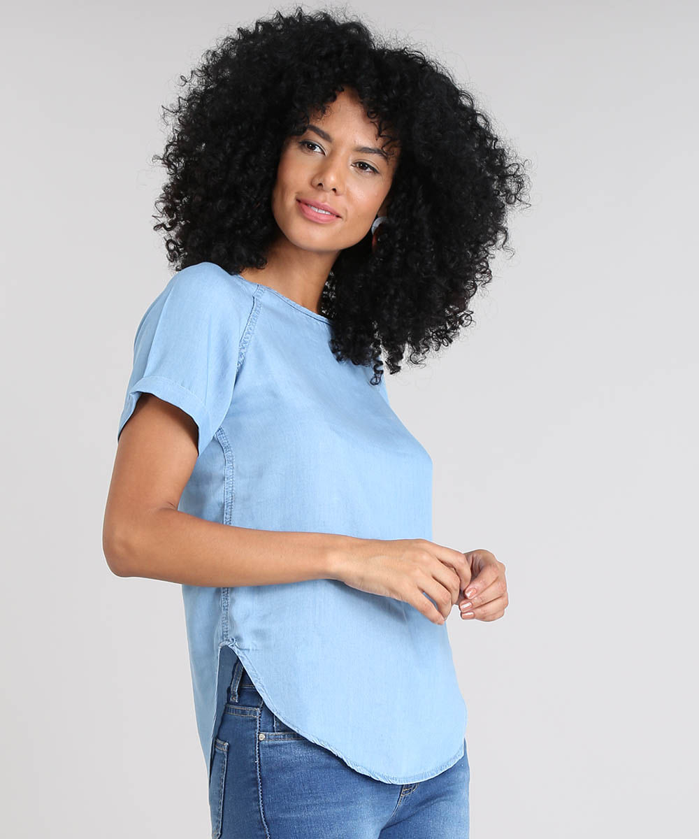 blusa jeans feminina curta