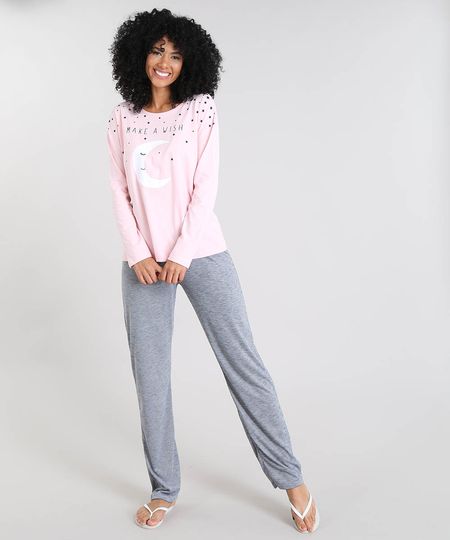 Pijama-Feminino-com-Estampa--Make-a-Wish--Manga-Longa-Rosa-Claro-9514760-Rosa_Claro_1