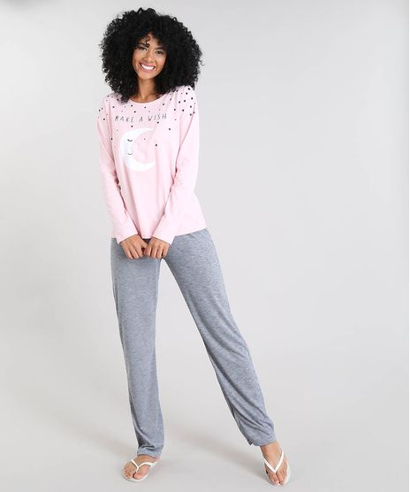 Pijama-Feminino-com-Estampa--Make-a-Wish--Manga-Longa-Rosa-Claro-9514760-Rosa_Claro_1