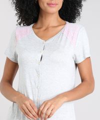 Pijama-Feminino-com-Estampa-de-Poa-e-Renda-Manga-Curta-Cinza-Mescla-9505370-Cinza_Mescla_3