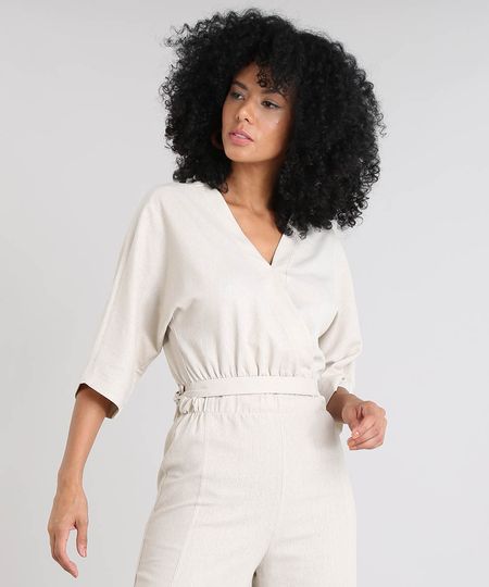 Blusa-Feminina-Cropped-Transpassada-com-Linho-Manga-3-4-Decote-V-Kaki-9521124-Kaki_1