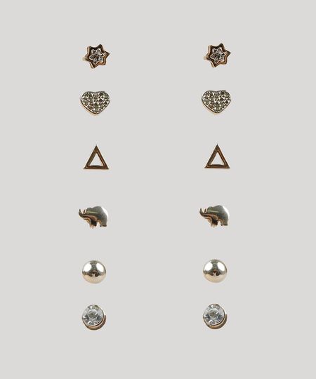 Kit de 6 Brincos Femininos Dourado - Único Menor preço em Kit de 6 Brincos Femininos Dourado - Único