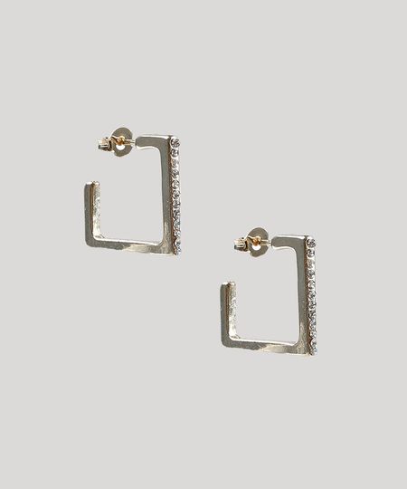 Brinco Feminino Quadrado com Strass Dourado - Único Menor preço em Brinco Feminino Quadrado com Strass Dourado - Único