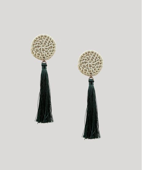 Brinco-Feminino-Redondo-com-Palha-e-Tassel-Verde-9469775-Verde_1