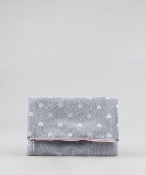 Necessaire-Feminina-com-Estampa-de-Coracoes-Cinza-Mescla-9526056-Cinza_Mescla_1