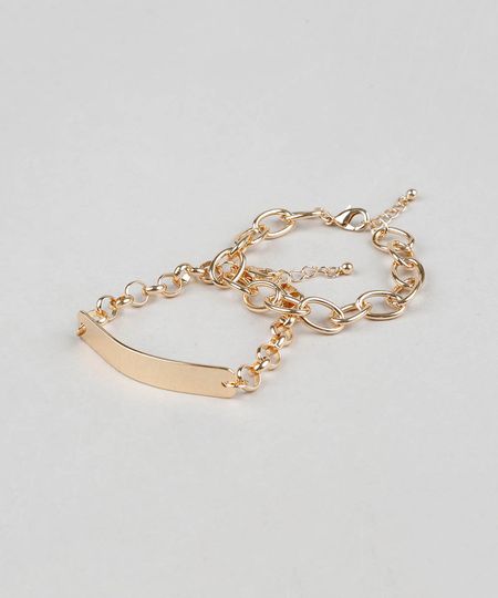 Kit de 2 Pulseiras Femininas Dourado - Único Menor preço em Kit de 2 Pulseiras Femininas Dourado - Único