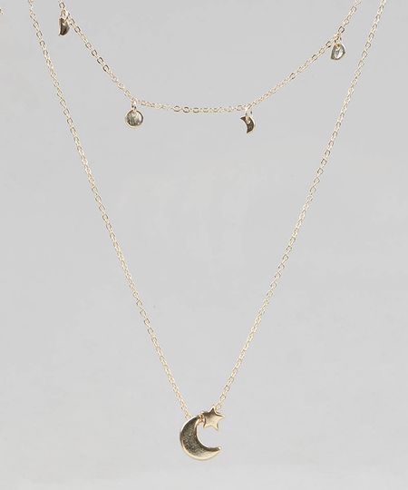 Kit de Gargantilha Choker Fases da Lua + Colar Dourado - Único Menor preço em Kit de Gargantilha Choker Fases da Lua + Colar Dourado - Único