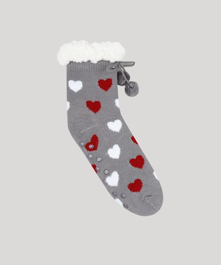 Meia-Feminina-de-Inverno-em-Trico-Estampada-de-Coracao-com-Pelo-e-Pompom-Cinza-9392530-Cinza_1 Meia-Feminina-de-Inverno-em-Trico-Estampada-de-Coracao-com-Pelo-e-Pompom-Cinza-9392530-Cinza_1