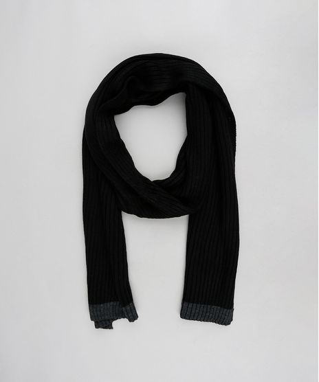 Cachecol-Masculino-Canelado-com-Barra-Contrastante-em-Trico-Preto-9363311-Preto_1