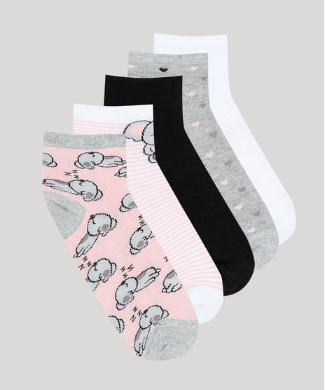 Kit-de-5-Meias-Femininas-Cano-Medio-Coala-Multicor-9503659-Multicor_1
