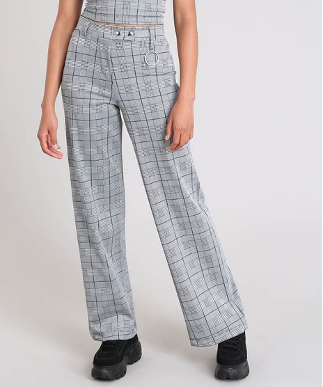 Calca-Feminina-Pantalona-Estampada-Xadrez-com-Argola-Cinza-Mescla-9520908-Cinza_Mescla_1