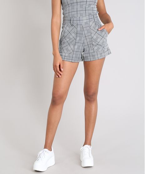 Short-Feminino-Estampado-Xadrez-com-Argola-Preto-9520915-Preto_1
