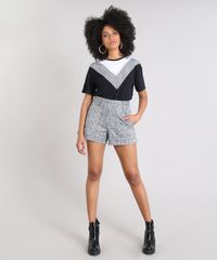 Blusa-Feminina-com-Recorte-Estampado-Xadrez-Manga-Curta-Decote-Redondo-Preta-9523976-Preto_3 Blusa-Feminina-com-Recorte-Estampado-Xadrez-Manga-Curta-Decote-Redondo-Preta-9523976-Preto_3