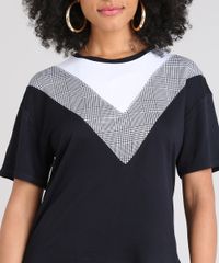 Blusa-Feminina-com-Recorte-Estampado-Xadrez-Manga-Curta-Decote-Redondo-Preta-9523976-Preto_4 Blusa-Feminina-com-Recorte-Estampado-Xadrez-Manga-Curta-Decote-Redondo-Preta-9523976-Preto_4