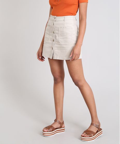 Saia-Feminina-Curta-em-Veludo-Cotele-com-Bolsos-Kaki-Claro-9371777-Kaki_Claro_1