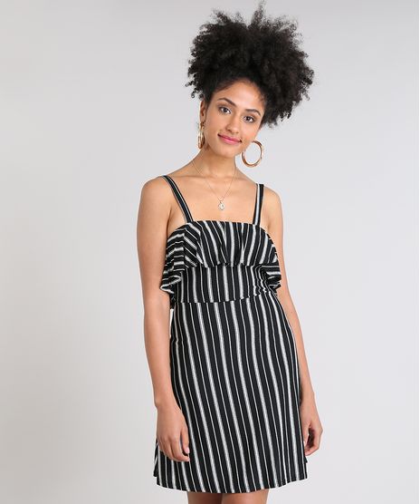 Vestido-Feminino-Curto-Listrado-com-Babado-Alca-Media-Preto-9482576-Preto_1