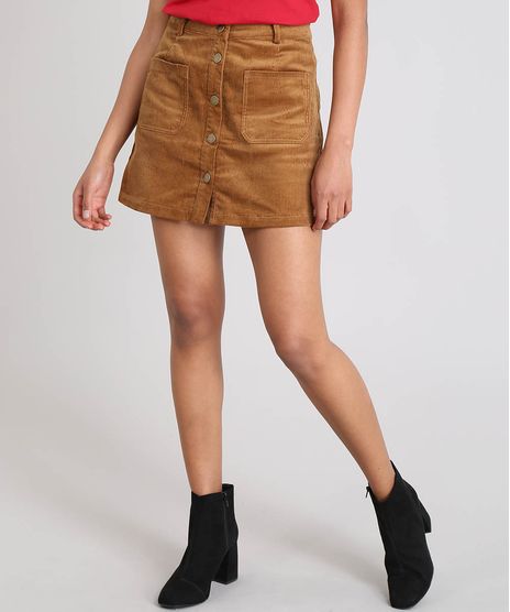 Saia-Feminina-Curta-em-Veludo-Cotele-com-Bolsos-Caramelo-9371777-Caramelo_1