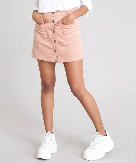 Saia-Feminina-Curta-em-Veludo-Cotele-com-Bolsos-Rose-9371777-Rose_1