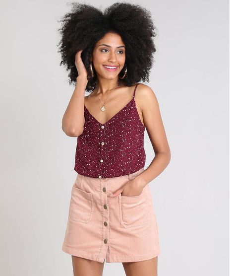 Regata-Feminina-Estampada-de-Estrelas-com-Botoes-Decote-V-Vinho-9502422-Vinho_1
