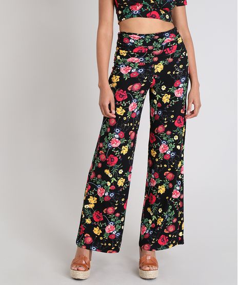 Calca-Feminina-Pantalona-Estampada-Floral-Cos-Largo--Preta-9503270-Preto_1