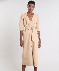 Vestido-de-Sarja-Feminino-Mindset-Midi-Transpassado-Manga-Curta-Kaki-9569905-Kaki_1