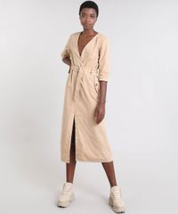 Vestido-de-Sarja-Feminino-Mindset-Midi-Transpassado-Manga-Curta-Kaki-9569905-Kaki_3