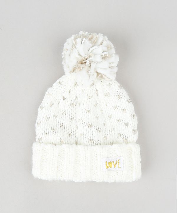 Gorro Infantil Estampado em Tricô com Pompom Off White Único