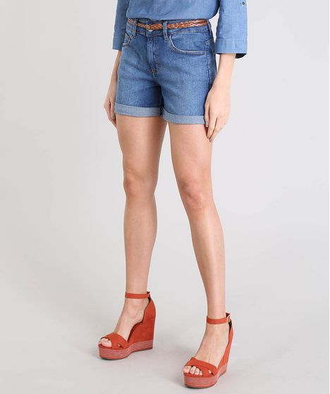 short jeans com cinto feminino