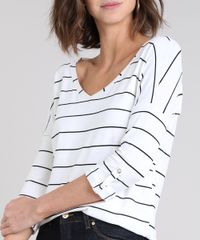 Blusa-Feminina-Listrada-Manga-3-4-com-Barra-Dobrada-Off-White-9170899-Off_White_4