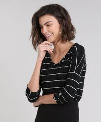 Blusa-Feminina-Listrada-Manga-3-4-com-Barra-Dobrada-Preta-9170899-Preto_1