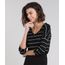 Blusa-Feminina-Listrada-Manga-3-4-com-Barra-Dobrada-Preta-9170899-Preto_1