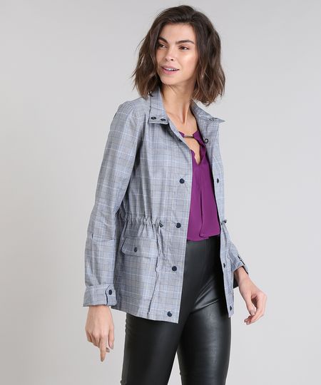 Parka-Feminina-Estampada-Xadrez-com-Bolsos-Azul-Marinho-9408819-Azul_Marinho_1