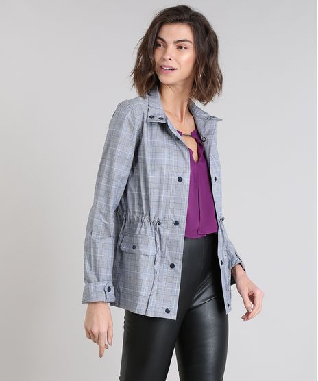 Parka-Feminina-Estampada-Xadrez-com-Bolsos-Azul-Marinho-9408819-Azul_Marinho_1