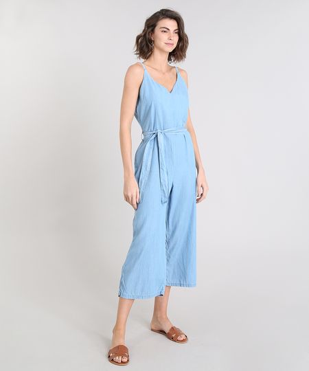 Macacao-Jeans-Feminino-Pantacourt-com-Faixa-para-Amarrar-Alca-Fina-Azul-Claro-9539069-Azul_Claro_1