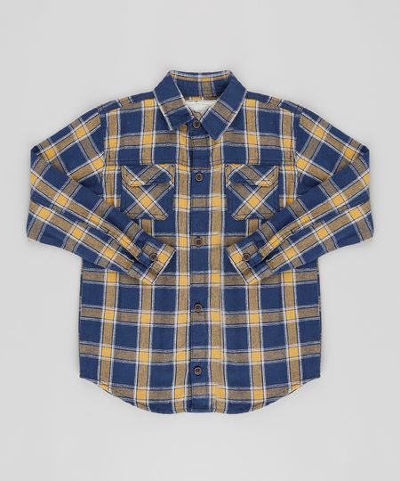 Camisa-Infantil-Estampada-Xadrez-com-Bolsos-Manga-Longa-Azul-Marinho-9487222-Azul_Marinho_1