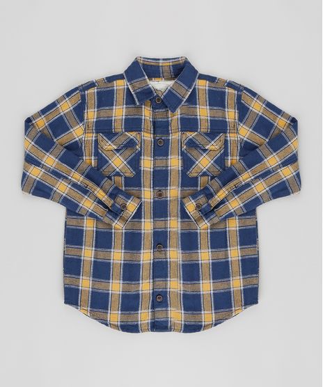 Camisa-Infantil-Estampada-Xadrez-com-Bolsos-Manga-Longa-Azul-Marinho-9487222-Azul_Marinho_1