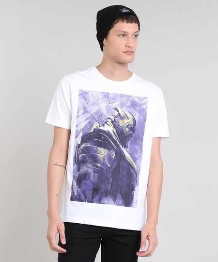 Camiseta Masculina Os Vingadores Thanos Manga Curta Decote Redondo Branca Menor preço em Camiseta Masculina Os Vingadores Thanos Manga Curta Decote Redondo Branca