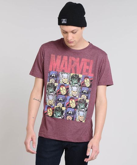 Camiseta Masculina Os Vingadores Manga Curta Gola Careca Vinho - PP Menor preço em Camiseta Masculina Os Vingadores Manga Curta Gola Careca Vinho - PP