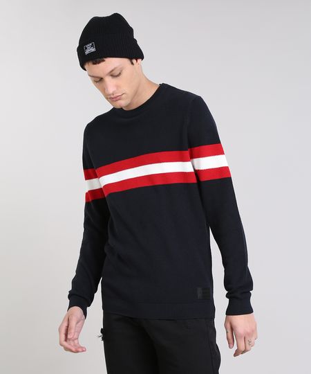 Sueter-Masculino-em-Trico-com-Listras-Preto-9363411-Preto_1