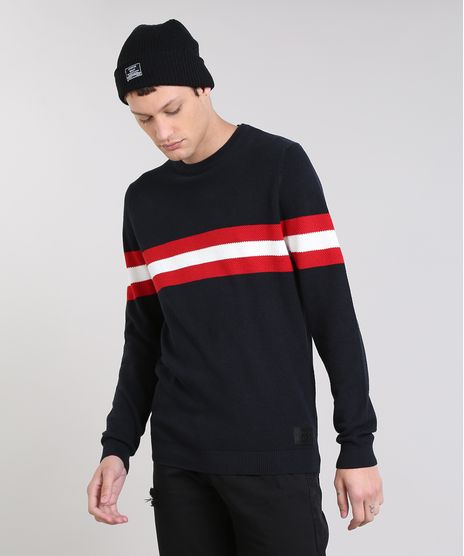 Sueter-Masculino-em-Trico-com-Listras-Preto-9363411-Preto_1