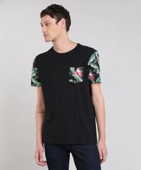 Camiseta-Masculina-com-Bolso-e-Mangas-Curtas-Estampados-Gola-Careca-Preta-9473080-Preto_1
