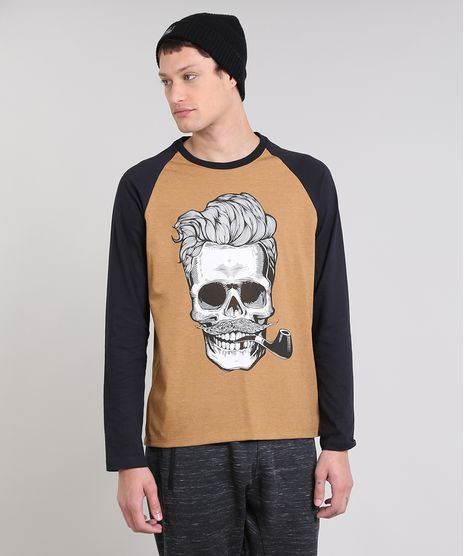 Camiseta-Masculina-Raglan--Caveira--Manga-Longa-Gola-Careca-Caramelo-9462914-Caramelo_1
