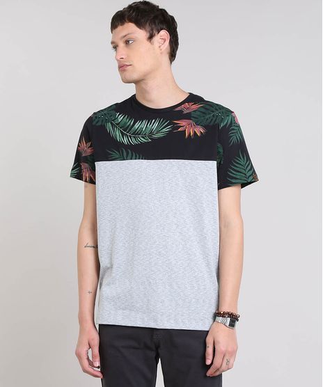 Camiseta-Masculina-Listrada-com-Estampa-Tropical-Manga-Curta-Gola-Careca-Cinza-Mescla-Claro-9448989-Cinza_Mescla_Claro_1