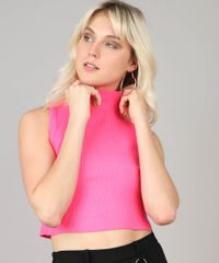 Regata-Feminina-Cropped-em-Trico-Gola-Alta-Rosa-Neon-9502153-Rosa_Neon_1