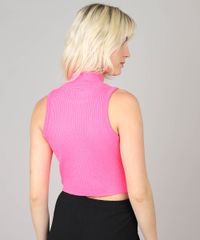 Regata-Feminina-Cropped-em-Trico-Gola-Alta-Rosa-Neon-9502153-Rosa_Neon_2