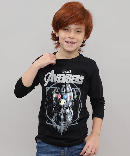 Camiseta Infantil Thanos Os Vingadores Manga Longa Preta Menor preço em Camiseta Infantil Thanos Os Vingadores Manga Longa Preta