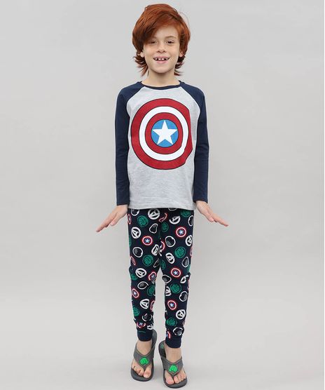 Pijama-Infantil-Capitao-America-Os-Vingadores-Manga-Longa-Cinza-Mescla-9526416-Cinza_Mescla_1